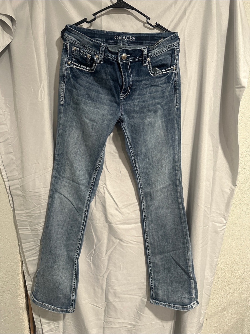 Grace Blue Women's Boot Cut Jeans with Faded Detailing